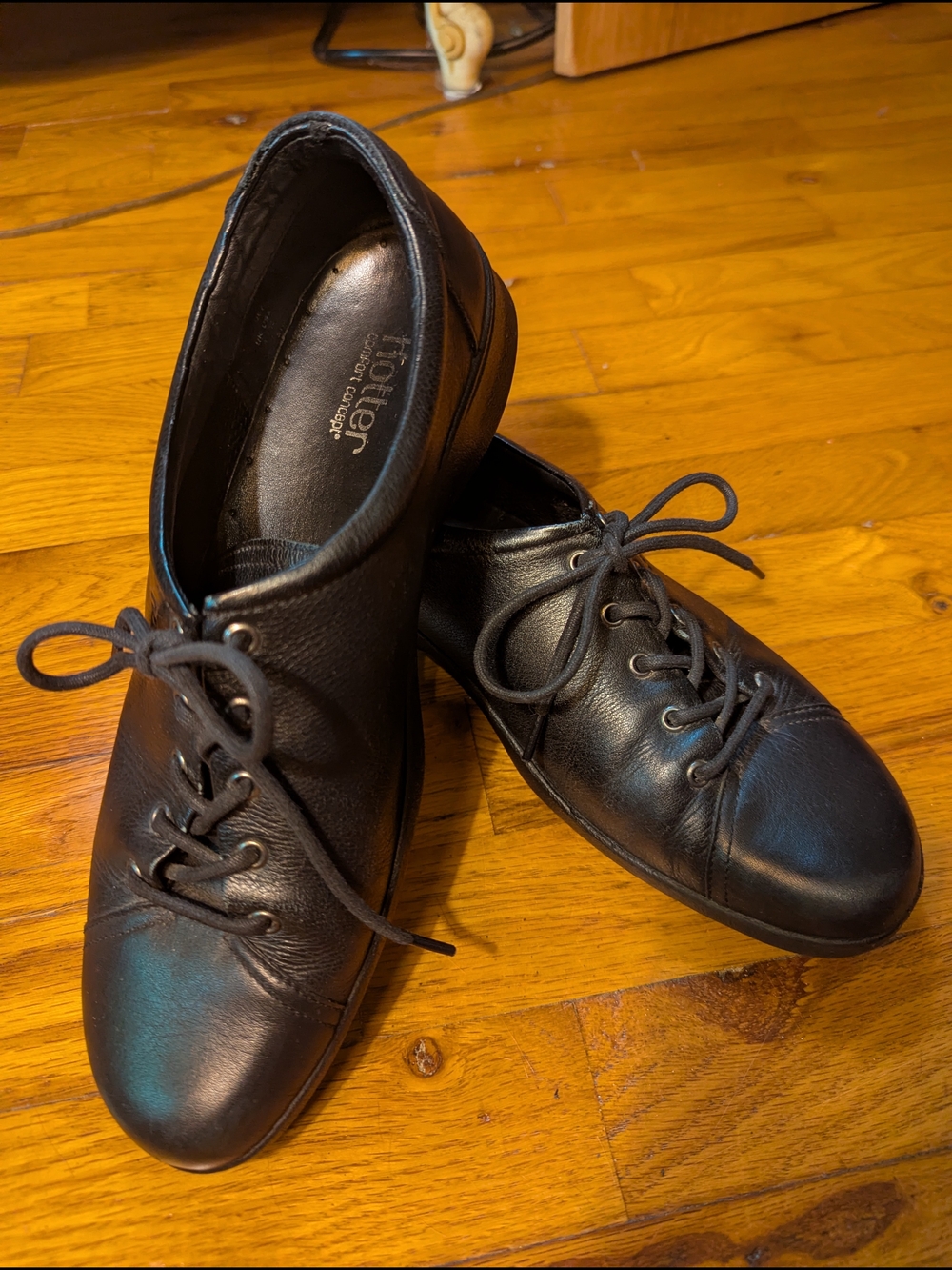 Hotter Black Leather Lace-Up Comfort Sneakers